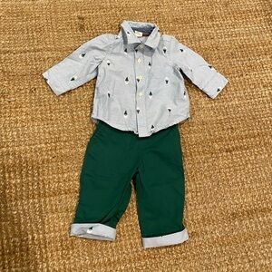 Gap Christmas set infant pants and collared shirt